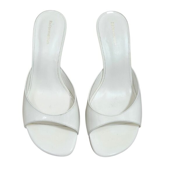 Reformation White Patent Leather Wedge Sandals Women’s Slip On Open Toe Size 6 - Picture 2 of 11